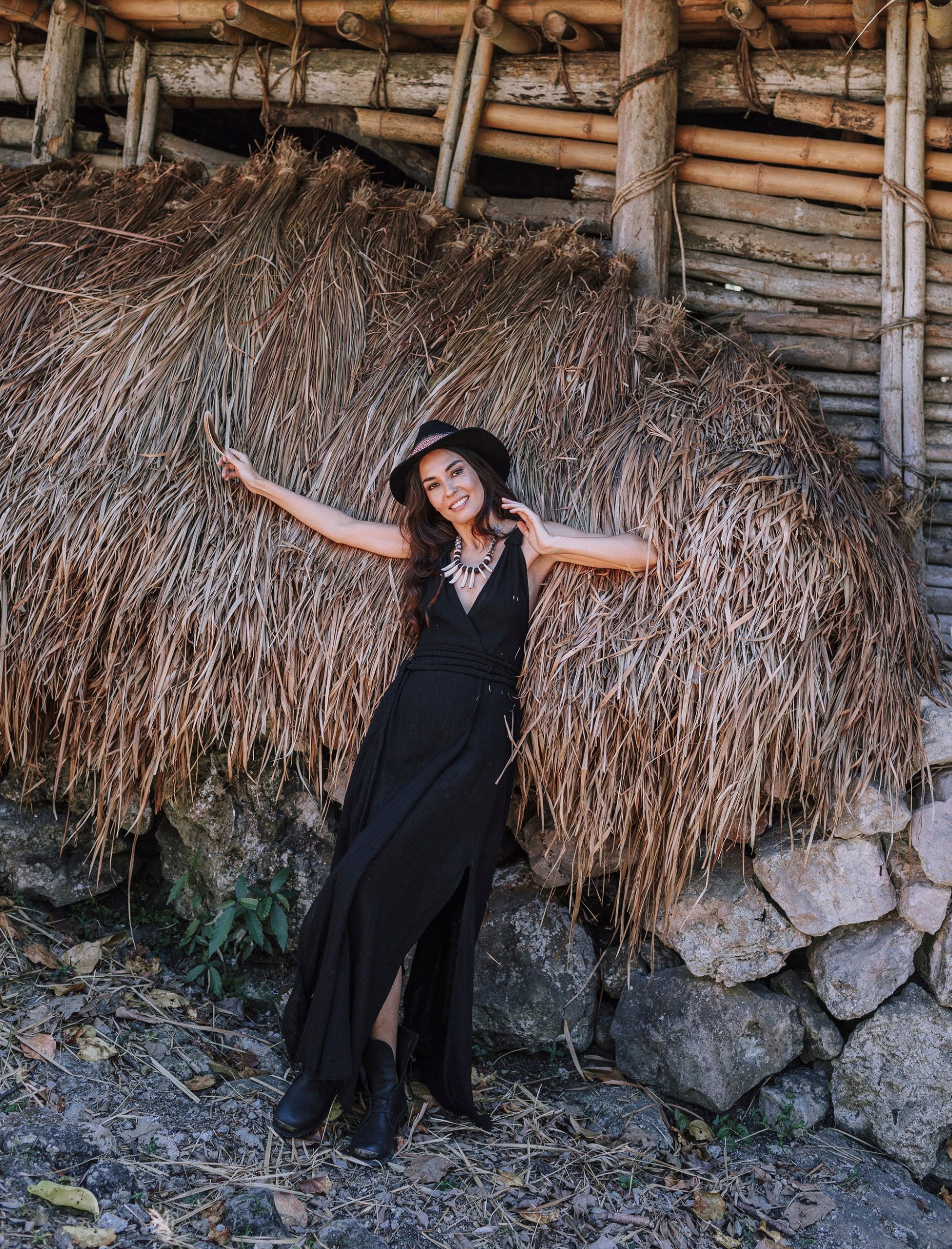 Black Boho Goddess Dress Gypsy Priestess Back Laces Black Boho Goddess Dress Gypsy Priestess Back Laces