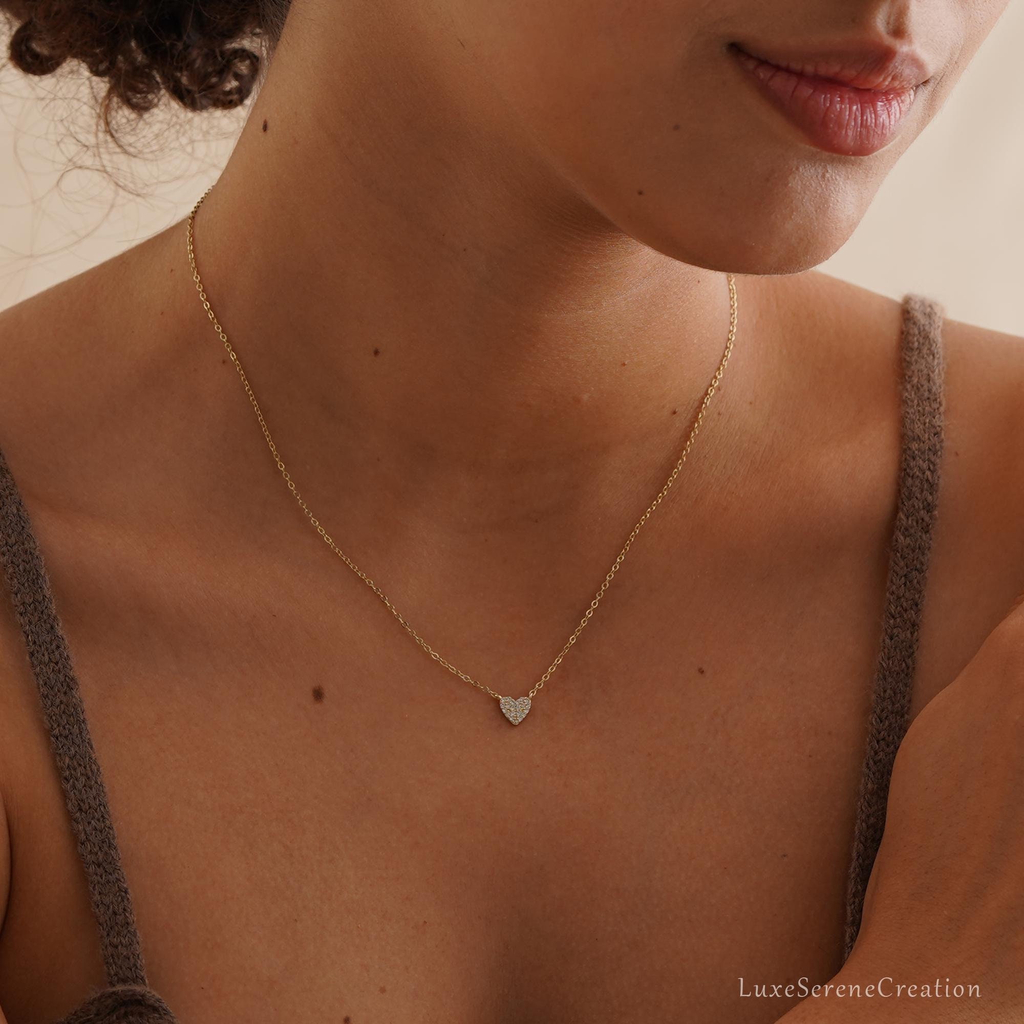 Minimalist Pave Heart Necklace Sterling Silver Pendant Tiny Minimalist Pave Heart Necklace Sterling Silver Pendant Tiny