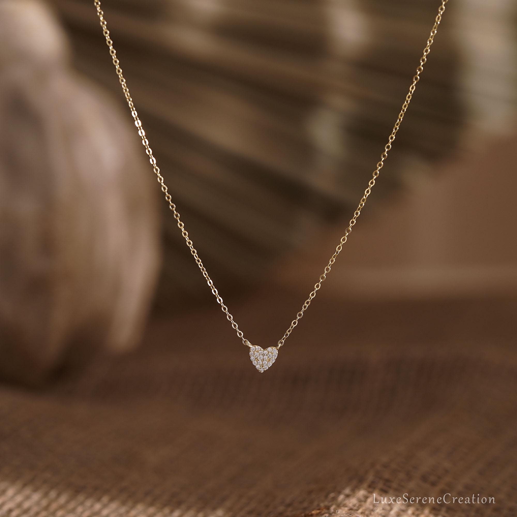 Minimalist Pave Heart Necklace Sterling Silver Pendant Tiny Minimalist Pave Heart Necklace Sterling Silver Pendant Tiny